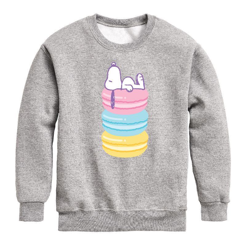 Boys' - Peanuts - Snoopy Stacked Macarons Graphic Long Sleeve Fleece Sweatshirt