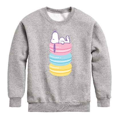 Boys' - Peanuts - Snoopy Stacked Macarons Graphic Long Sleeve Fleece Sweatshirt