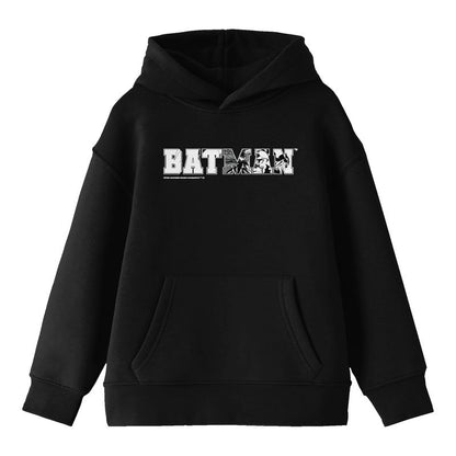 Batman Hero In Collegiate Text Long Sleeve Youth Black Hooded Sweatshirt