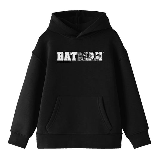 Batman Hero In Collegiate Text Long Sleeve Youth Black Hooded Sweatshirt