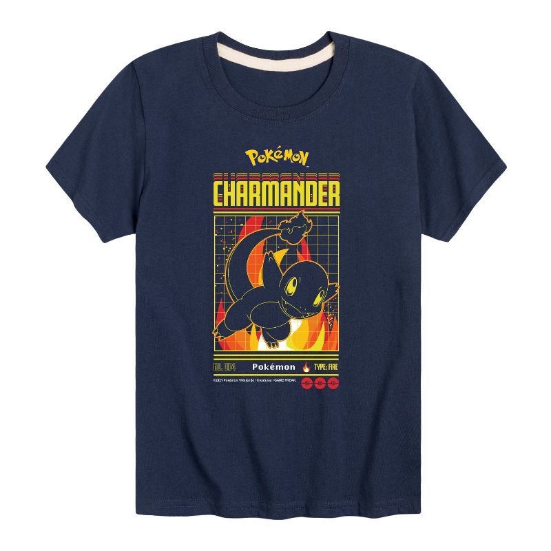 Boys' - Pokémon - Charmander Fire Type Retro Gamer Grid Short Sleeve Graphic T-Shirt