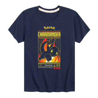 Boys' - Pokémon - Charmander Fire Type Retro Gamer Grid Short Sleeve Graphic T-Shirt