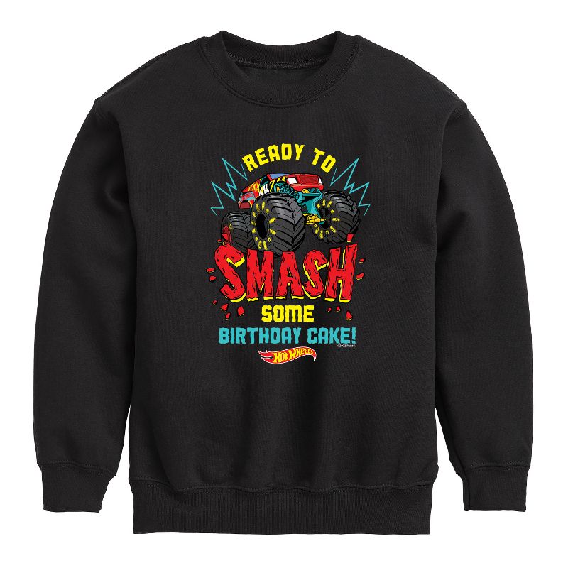 Boys' - Hot Wheels - Ready To Smash Cake Graphic Long Sleeve Fleece Sweatshirt