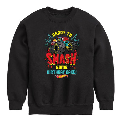 Boys' - Hot Wheels - Ready To Smash Cake Graphic Long Sleeve Fleece Sweatshirt