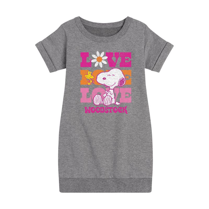 Girls' - Peanuts - Love Woodstock Graphic Short Sleeve Fleece Dress