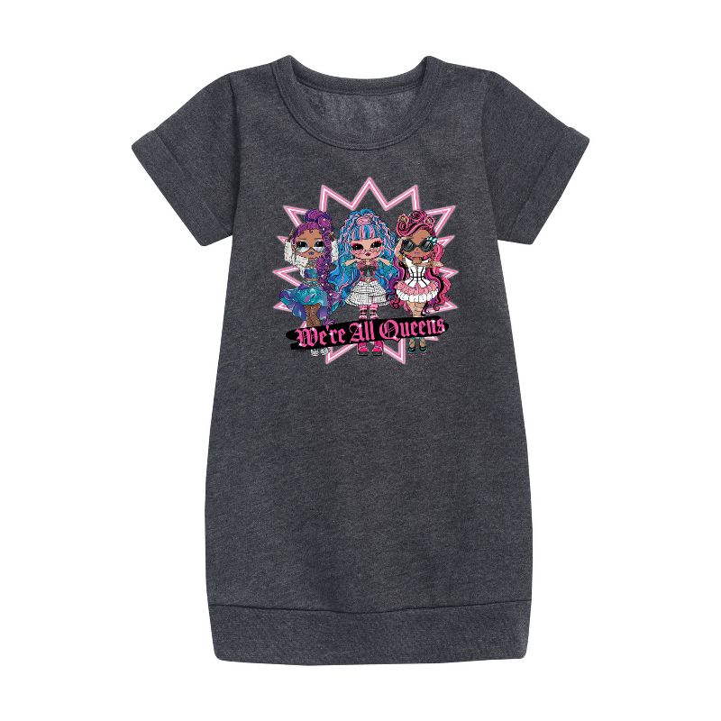 فستان صوف بأكمام قصيرة مطبوع عليه رسومات "كلنا ملكات" للبنات - مفاجأة LOL!