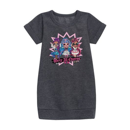 فستان صوف بأكمام قصيرة مطبوع عليه رسومات "كلنا ملكات" للبنات - مفاجأة LOL!