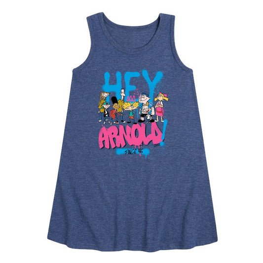 Girls' - Hey Arnold! - Arnold Spray Paint 96 Graphic Sleeveless Aline Dress