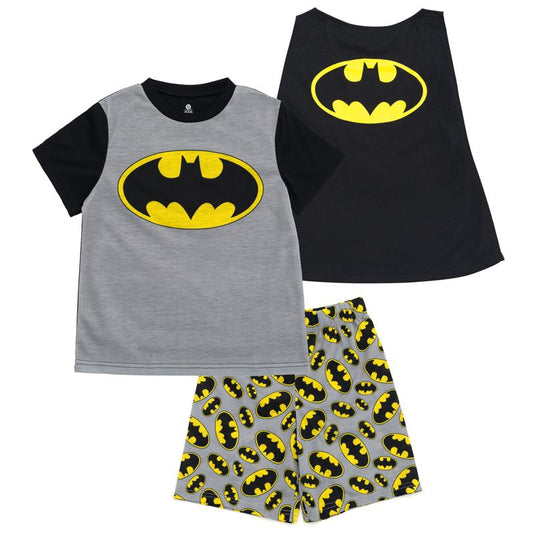 DC Comics Justice League Cosplay Pajama Shirt, Pajama Shorts and Detachable Cape 3 Piece Sleep Set Little Kid to Big Kid