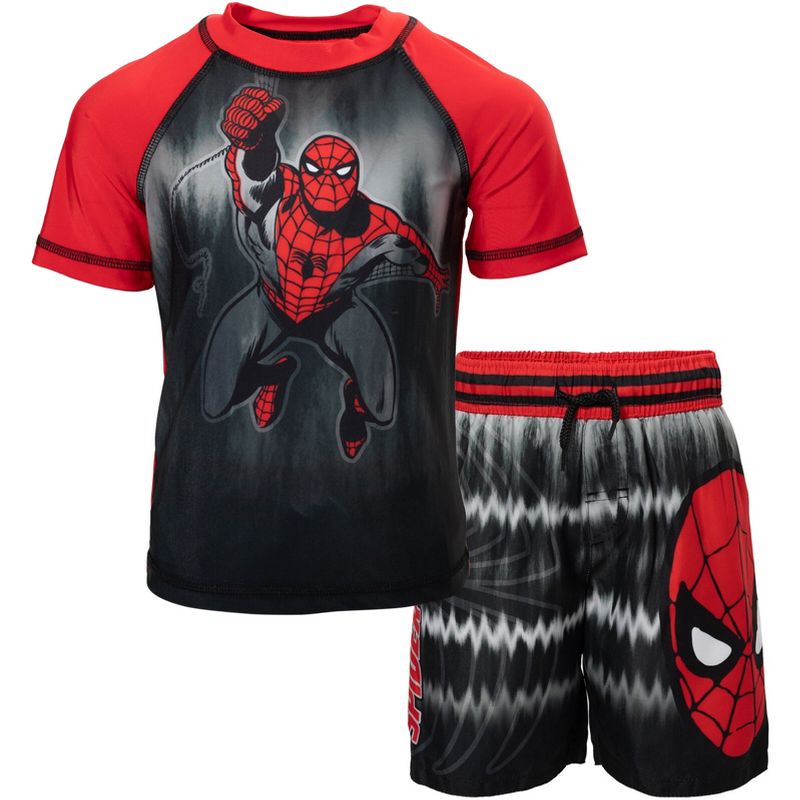 Marvel UPF 50+ Raglan Rash Guard and Swim Trunks Outfit Set