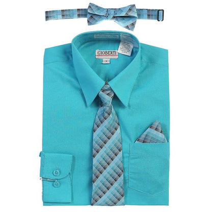 Gioberti Boy's Long Sleeve Dress Shirt and Plaid Tie Accessories Set (Part 2)