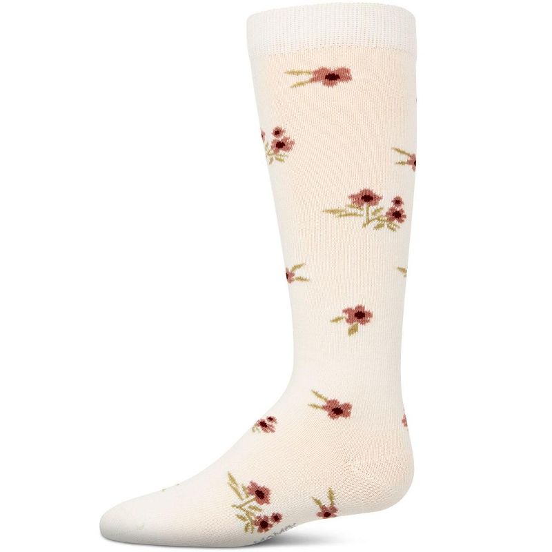 Memoi Girls Opaque Stretch Cotton "Blissful Bloom" Knee High Sock