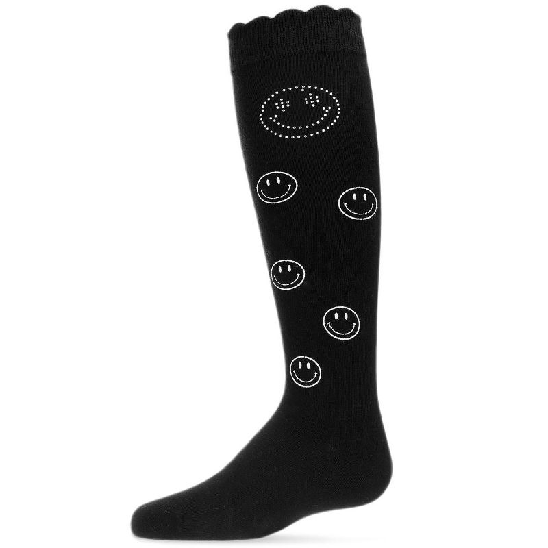 Memoi Jeweled Smiley Face Cotton Blend Knee High Socks
