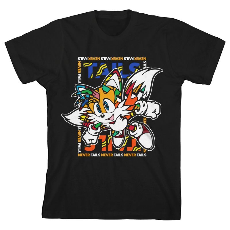 Bioworld Sonic The Hedgehog Tails Running Pose Pop Dimension Graphic Youth Boys Black T-Shirt