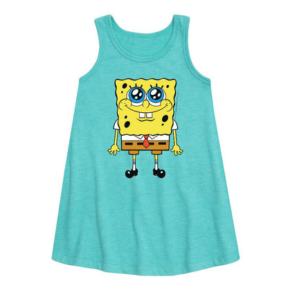 Girls' - SpongeBob SquarePants - Spongebob Big Eyes Graphic Sleeveless Aline Dress