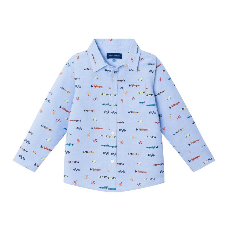 Andy & Evan  Toddler  Lt Blue Chambray Racecar Buttondown Shirt