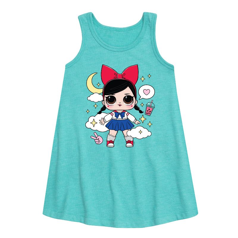 فستان بناتي - مفاجأة LOL! - Fanime Kawaii Graphic بدون أكمام بتصميم خطي