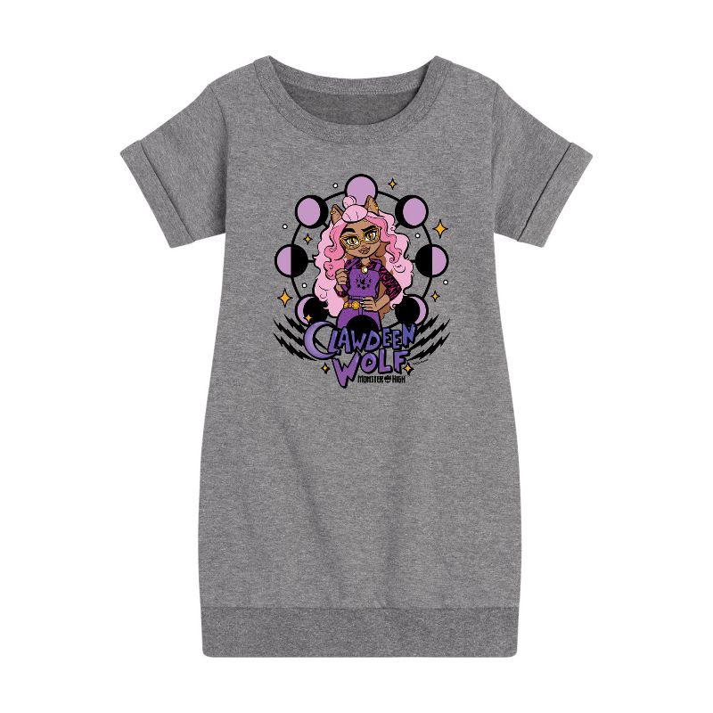 فستان كلودين صوف بأكمام قصيرة مطبوع عليه صورة الذئب ومراحل القمر للبنات من ماتيل