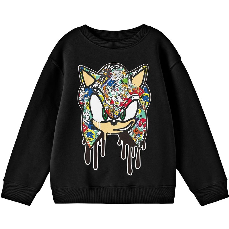 Bioworld Sonic The Hedgehog Graffiti Portrait Youth Black Crew Neck Sweatshirt