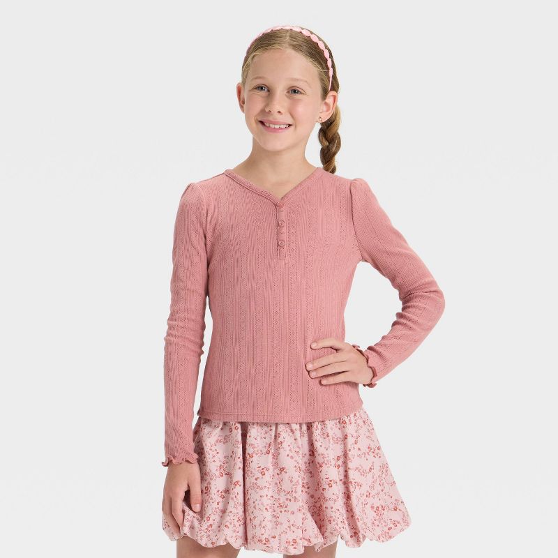Girls' Long Sleeve Pointelle T-Shirt - Cat & Jack™