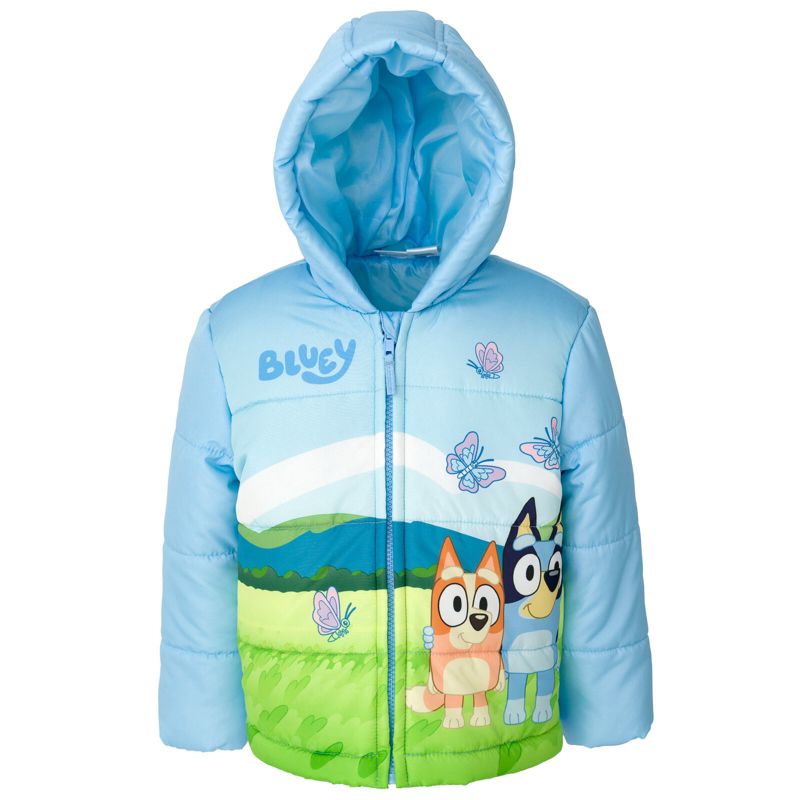 Bluey Girls Zip Up Winter Coat Puffer Jacket Little Kid to Big Kid