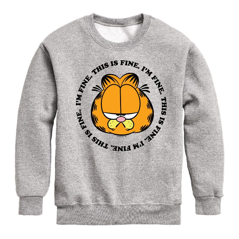 Boys' - Garfield - I'm Fine This Is Fine Graphic Long Sleeve Fleece Sweatshirt