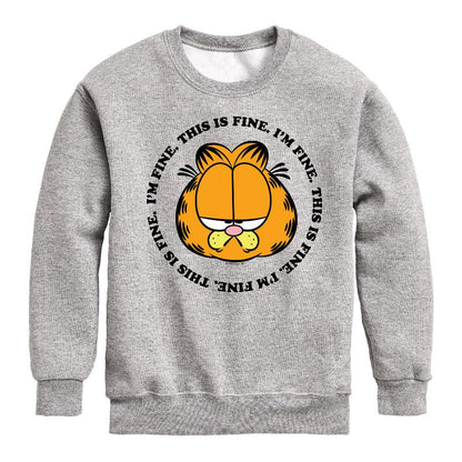 Boys' - Garfield - I'm Fine This Is Fine Graphic Long Sleeve Fleece Sweatshirt
