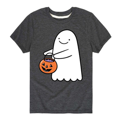 تي شيرت جرافيكي بأكمام قصيرة للأولاد - رسالة فورية - هالوين خدعة أم حلوى شبح
