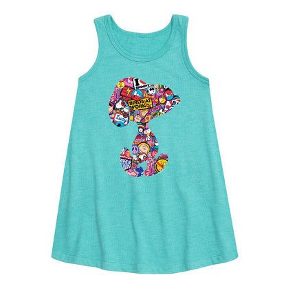 Girls' - Peanuts - Snoopy Silhouette Pattern Graphic Sleeveless Aline Dress