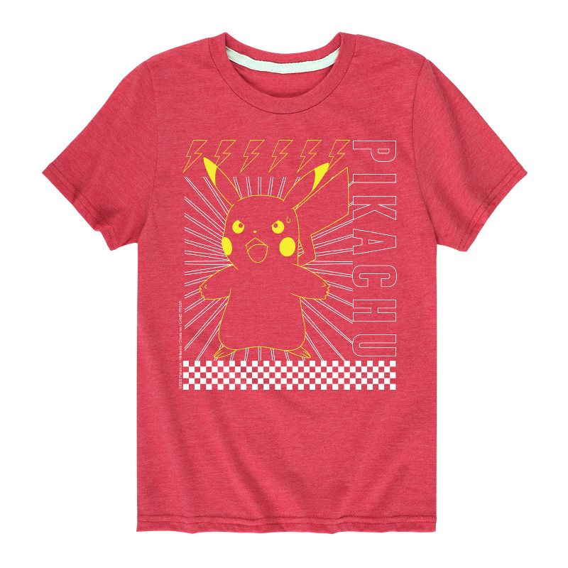 تي شيرت جرافيكي بأكمام قصيرة ومربعات من بوكيمون بيكاتشو للأولاد