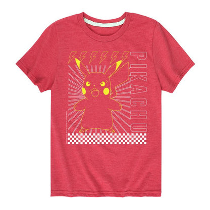 تي شيرت جرافيكي بأكمام قصيرة ومربعات من بوكيمون بيكاتشو للأولاد