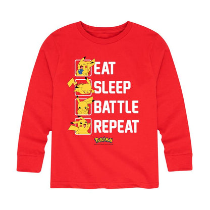 تي شيرت جرافيكي بأكمام طويلة للأولاد - بوكيمون - أكل ونوم ومعركة وتكرار