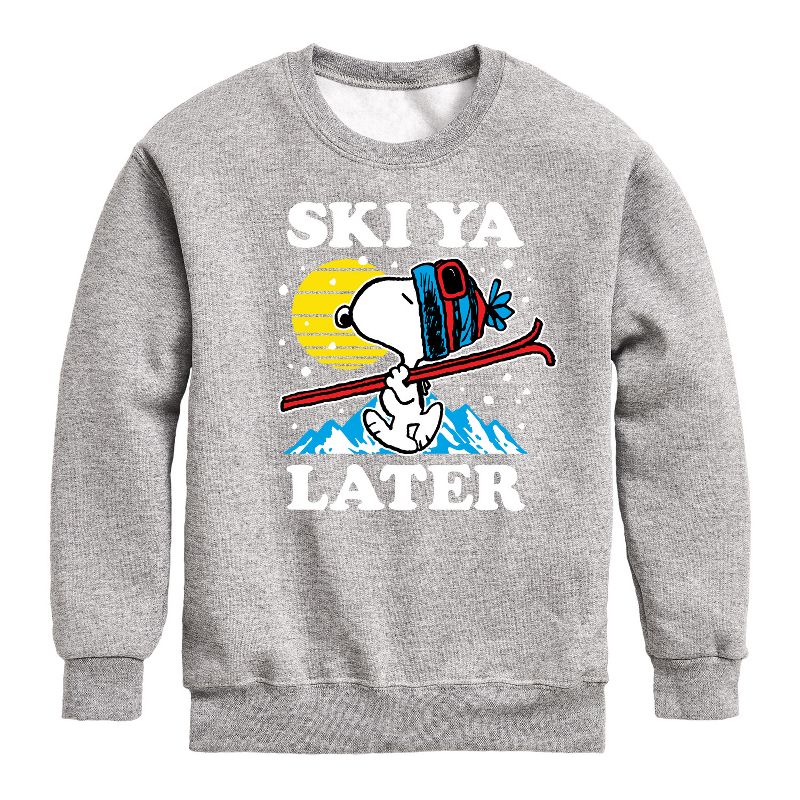 Boys' - Peanuts - Snoopy Ski Ya Later Graphic Long Sleeve Fleece Sweatshirt
