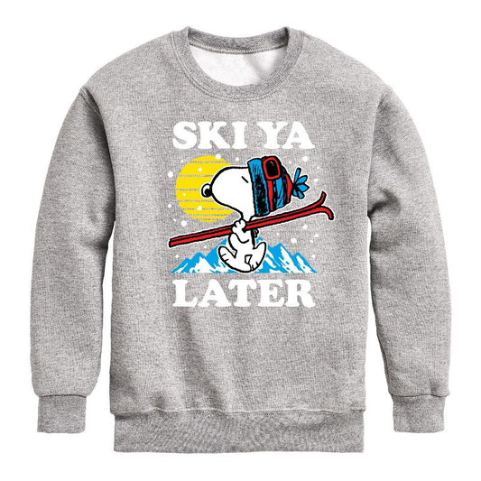 Boys' - Peanuts - Snoopy Ski Ya Later Graphic Long Sleeve Fleece Sweatshirt