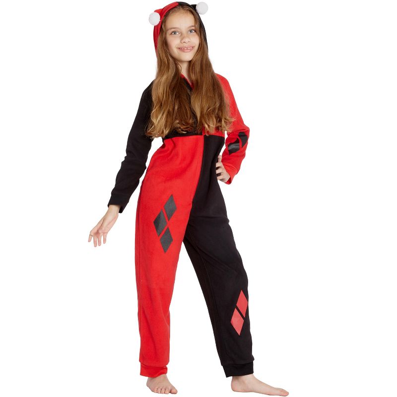 DC Comics Girls' Harley Quinn One Piece Union Suit Pajama Outfit