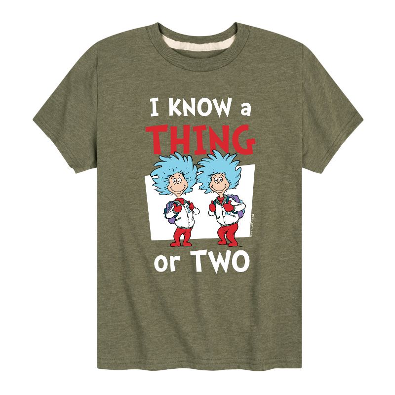 تي شيرت مدرسي قصير الأكمام برسومات للأولاد - دكتور سوس - أعرف شيئًا أو اثنين