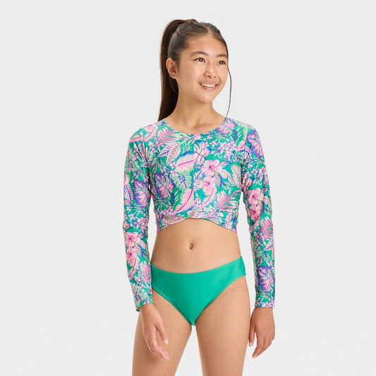 Girls' Abstract Tropical Jungle Flowers Bikini Set - art class™