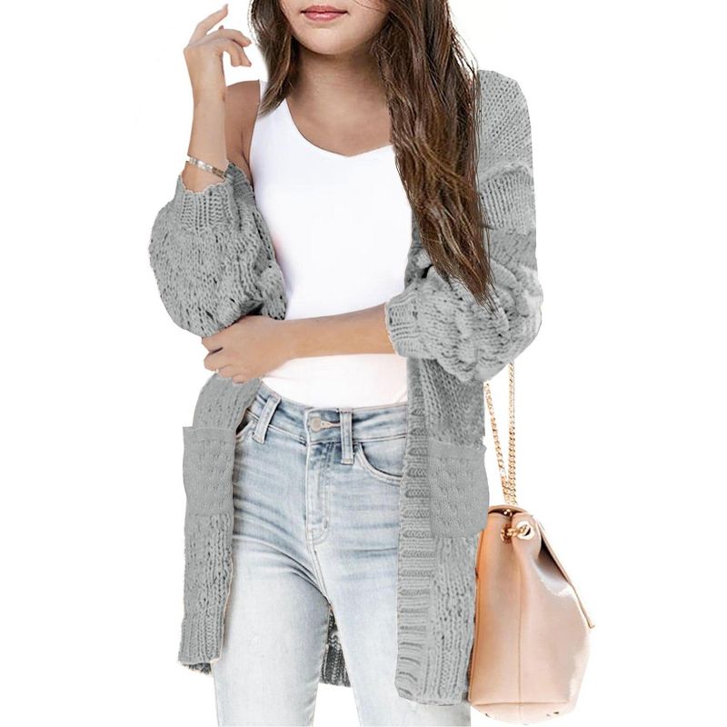 Girls Sweater Cardigan Open Front Longline Sweater Cable Knit Sweater Long Sleeve Color Block Sweater