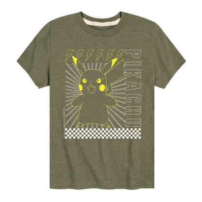 تي شيرت جرافيكي بأكمام قصيرة ومربعات من بوكيمون بيكاتشو للأولاد