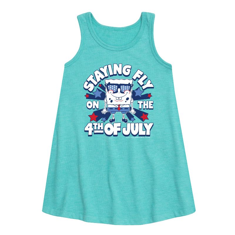 Girls' - SpongeBob SquarePants - Fly on The 4th of July Graphic Sleeveless Aline Dress