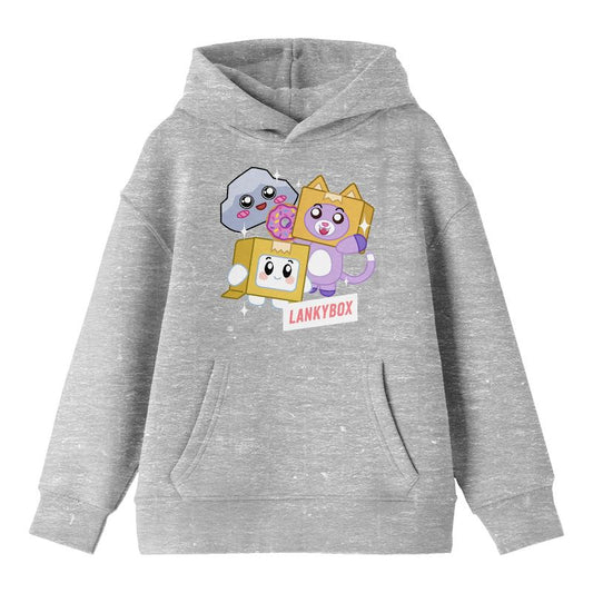 LankyBox Plush Characters Long Sleeve Athletic Heather Youth Hooded Sweatshirt