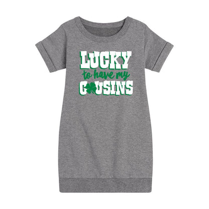 Girls' - Instant Message - St. Patrick's Day Lucky to Have My Cousins Graphic Short Sleeve Fleece Dress