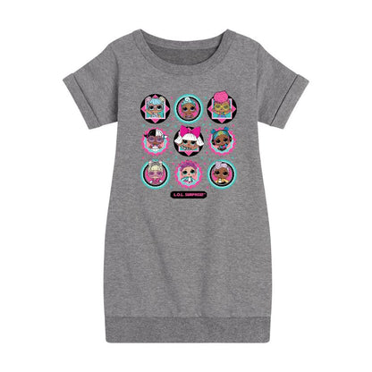 فستان صوف بأكمام قصيرة مطبوع عليه رسومات "جميع الدمى معًا" للبنات - مفاجأة LOL!