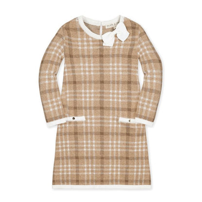 Hope & Henry Girls'  Long Sleeve Bow Detail Intarsia Sweater Dress, Kids
