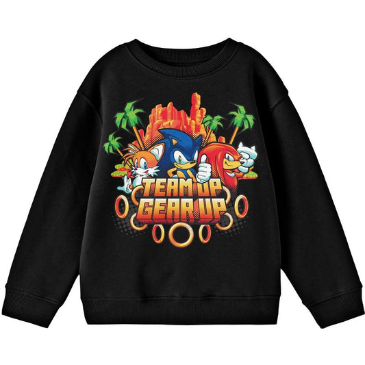 Bioworld Sonic The Hedgehog Modern Team Up Gear Up Youth Black Crew Neck Sweatshirt
