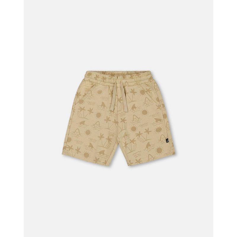 Deux par Deux Boy Printed French Terry Short Beige with Palm Trees