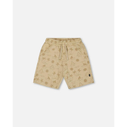 Deux par Deux Boy Printed French Terry Short Beige with Palm Trees