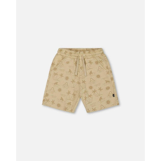 Deux par Deux Boy Printed French Terry Short Beige with Palm Trees