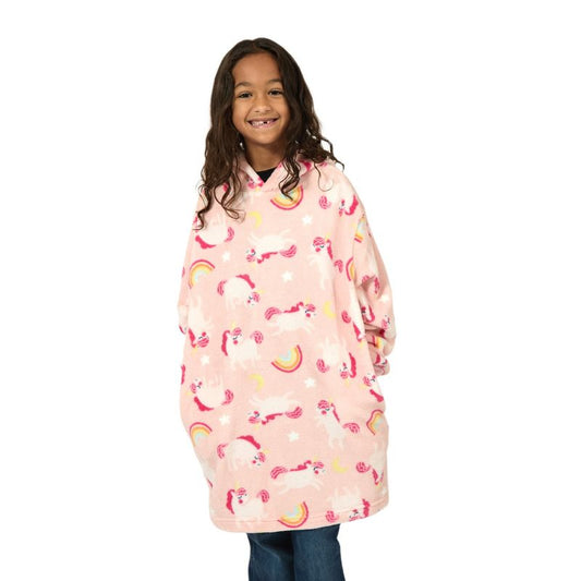 Unicorns & Rainbows  Youth Pink Oversized Wearable Hoodie Blanket