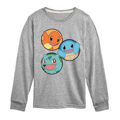 تي شيرت جرافيكي بأكمام طويلة للأولاد - بوكيمون - سكويرتل، بولباسور، وشارماندر